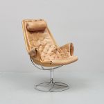 Fåtölj, Bruno Mathsson (1907-1988), Jetson, Dux. Stomme av kromad metall, sits av kanvas med läderklädsel